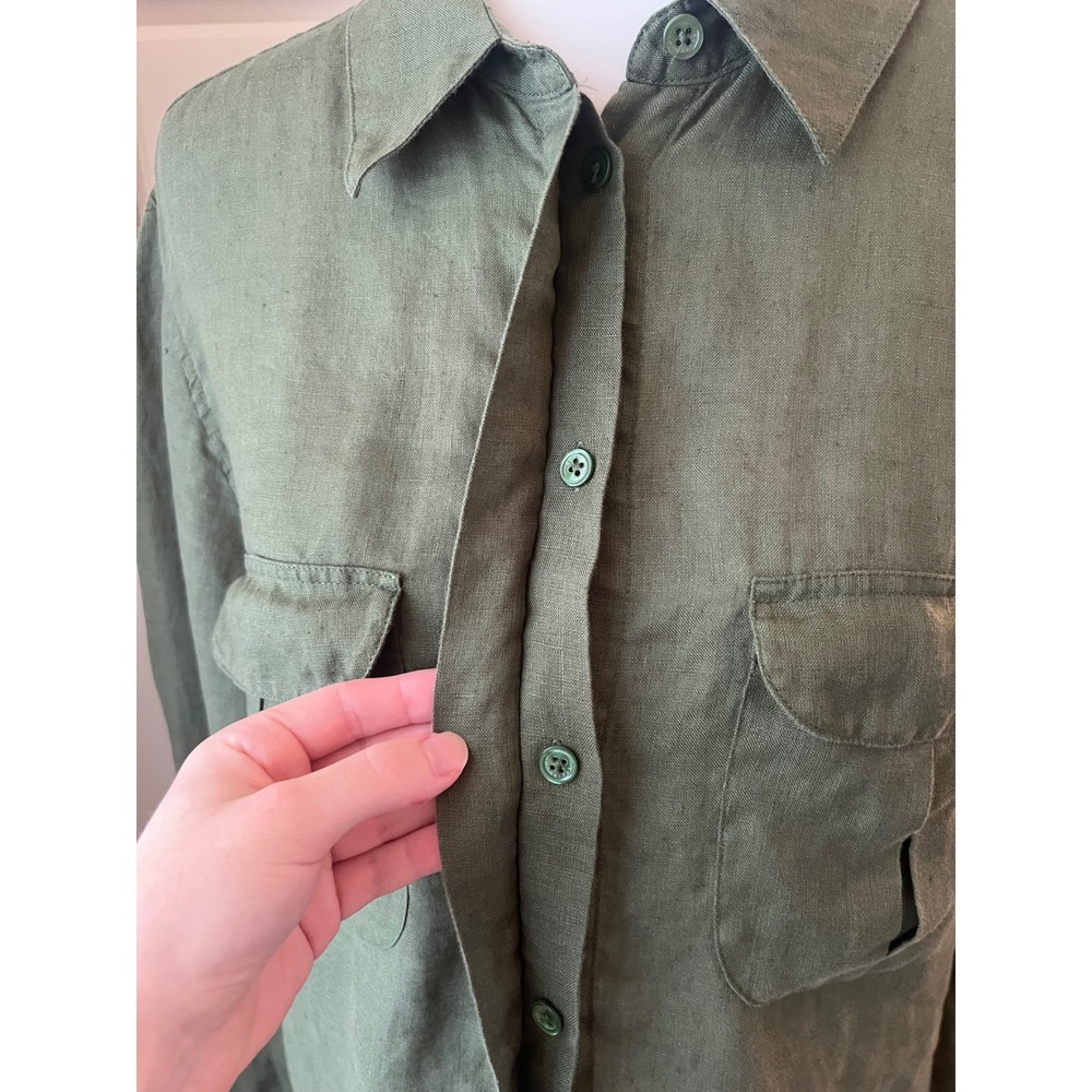 Equipment Olive Green 100% Linen Button Down Utility Shirt Medium - Picture 3 of 9